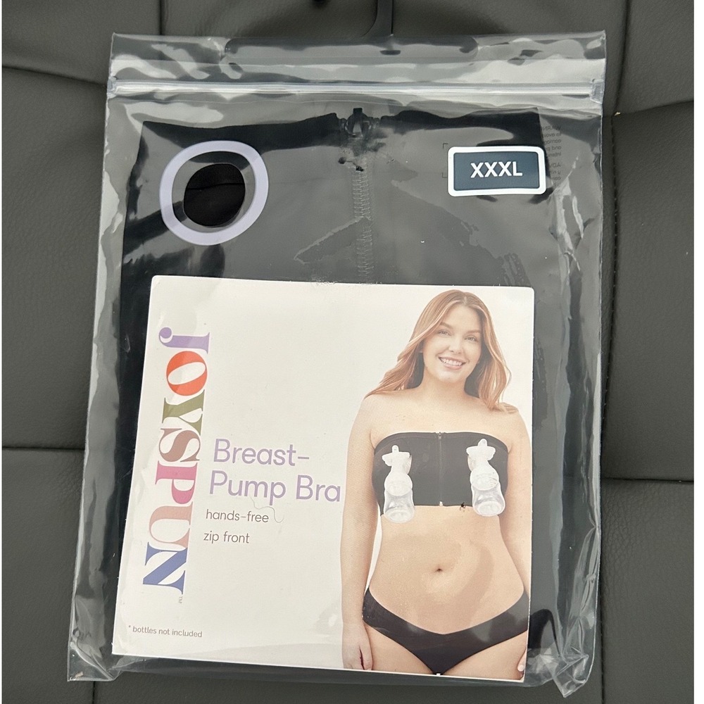 Joyspun Womens XXXL Black Hands-Free Breast Pump Bra Zip Front Bandeau New